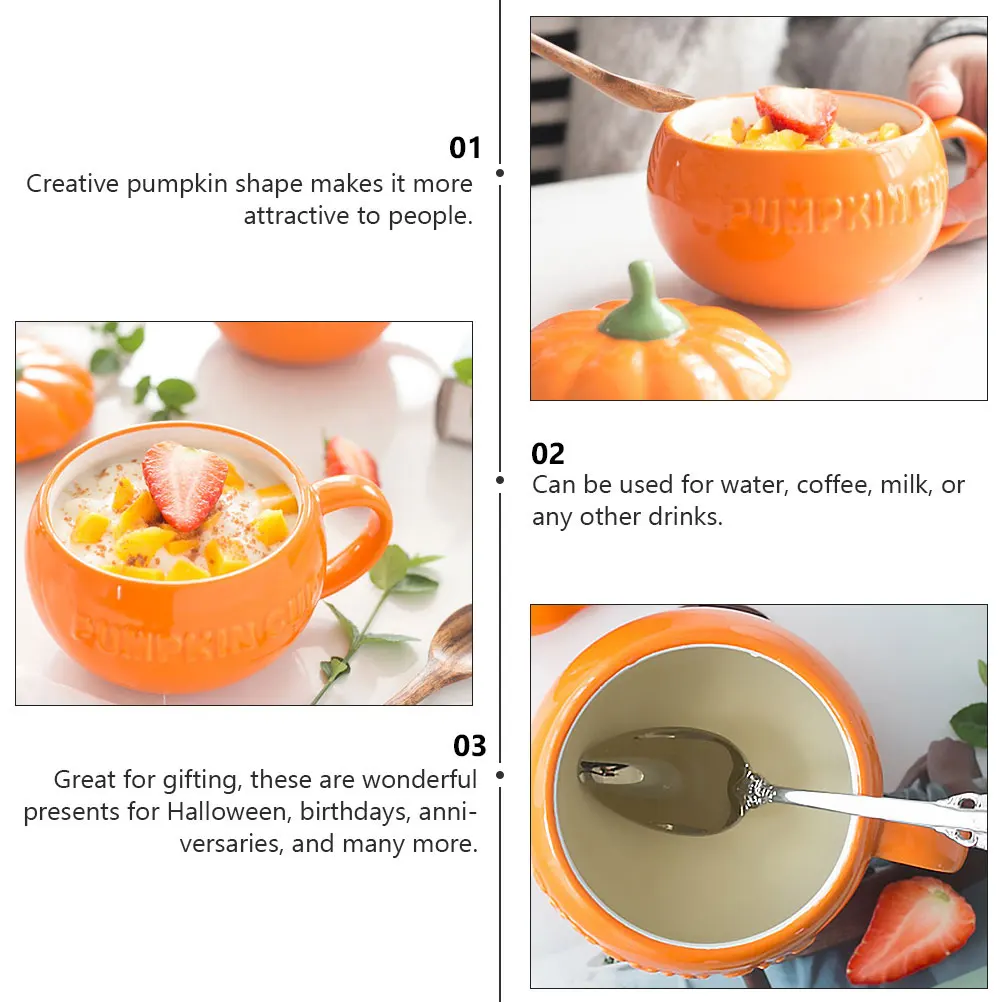 

1 комплект керамической чашки в форме тыквы, чашка на Хэллоуин, креативный дизайн с ложкой для кофе, молока, воды, керамическая посуда
