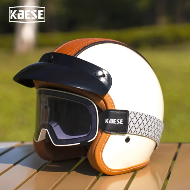 

Мотоциклетный шлем в стиле ретро с тремя четверками, совместимый с очками и аутентичным винтажным цветом для поездок на работу и туризм