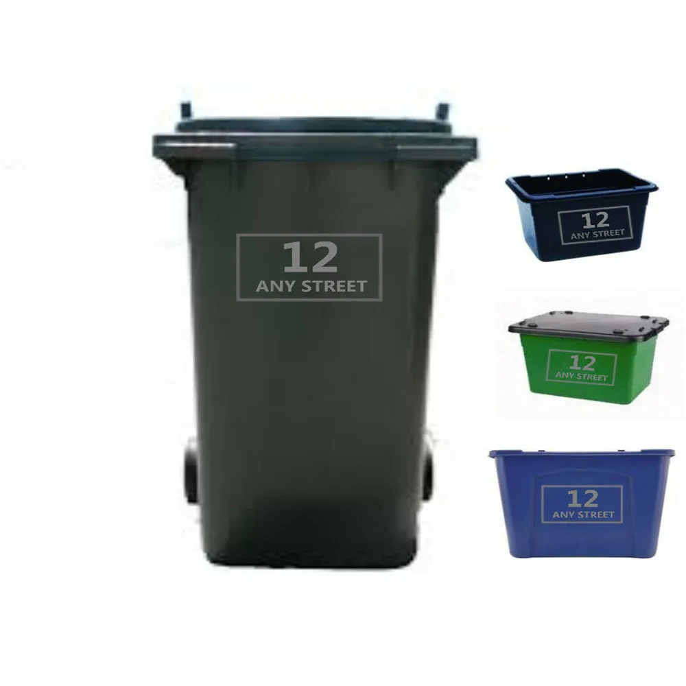 Wheelie Bin 스티커, 재활용 상자 스티커, 맞춤형 번호, 집 이름, x4