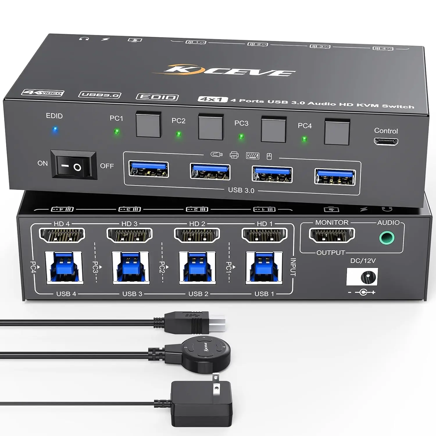 

KVM Switch 4 Computers 8K@60Hz 4K@144Hz Simulation EDID USB3.0 KVM Switch for 4 Computers Share 1 Monitor and Share Keyboard Mou