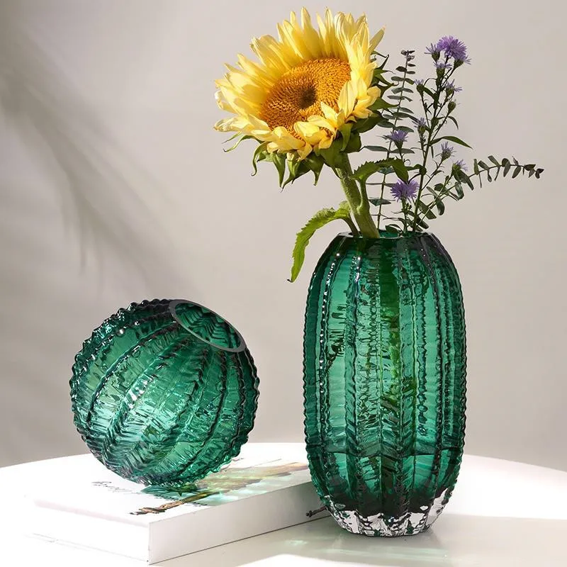 Transparent Glass Vase Cactus Shape Irregular Concave and Convex Lines Terrarium Flower Vases Decoration Accessories