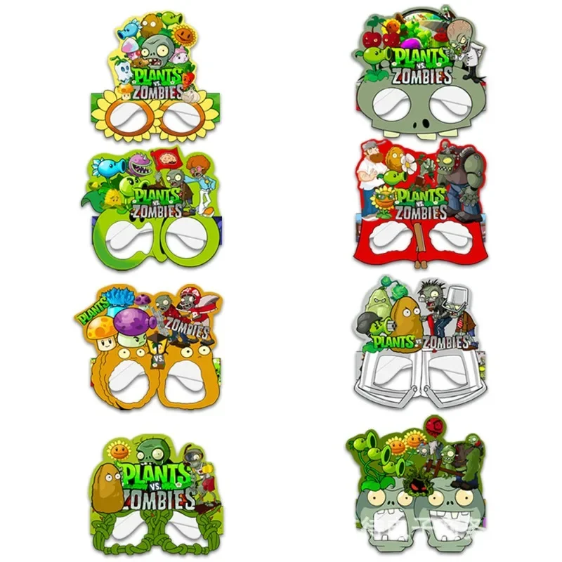 

8/16Pcs Plants Vs. Zombies Birthday Party Photo Booth Props Paper Glasses & McQueen Mask Party Favors Decorations
