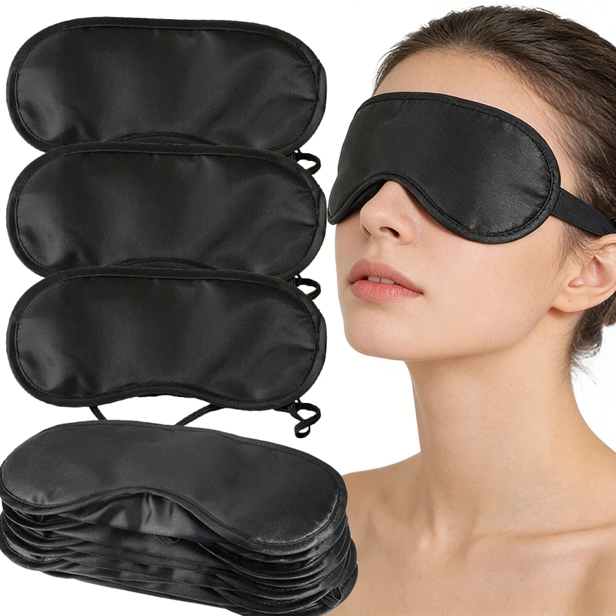 10 Stück Schwarze Schlafmaske Weiche Komfortable Augenbinde für Reisen, Nickerchen & Nachtschlaf Blockiert Licht Verstellbarer Riemen für Männer Frauen
