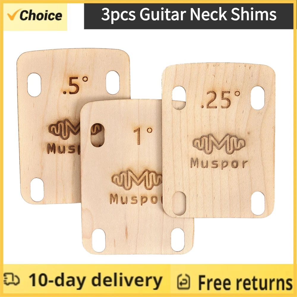 

Muspor MX0360D 3pcs Guitar Neck Shims 0.25 0.5 1 Degree Wooden Shims Set for Bolt-on Neck Bolts for Guitar Accessories