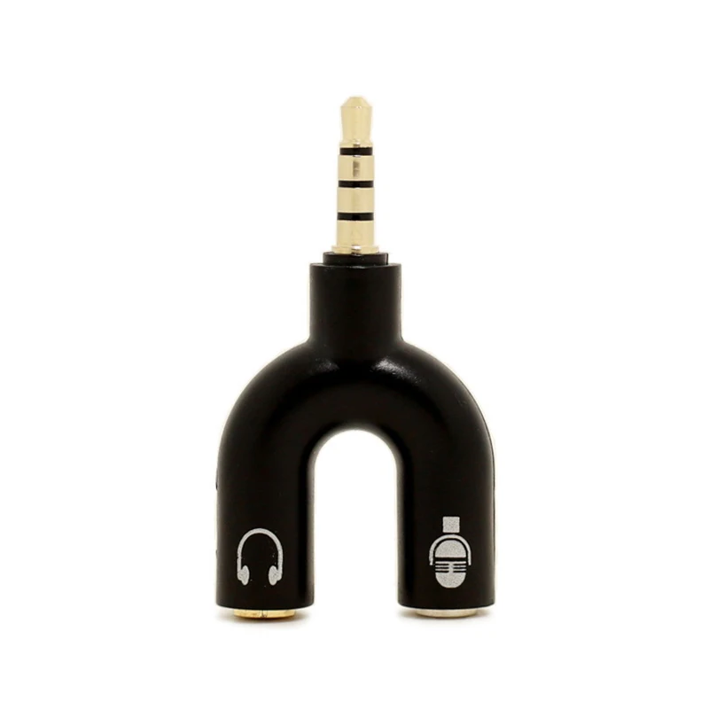 3.5mm Stereo Splitter Audio To Mic & Headset 2 Way U Jack Plug Adapter Splitter Jack Used With Any Portable Device