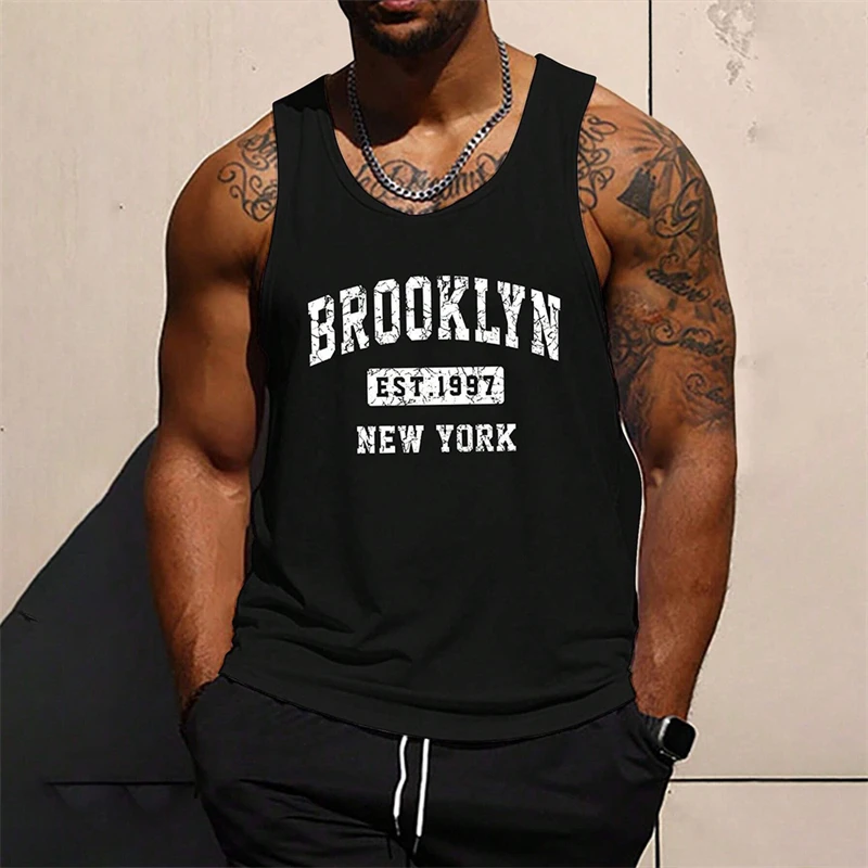 Simple Fashion Brooklyn Letters Tank Tops For Men Trend Summer Sleeveless 3D Printed Vest Loose Streetwear Breathable Gym Tops image 5