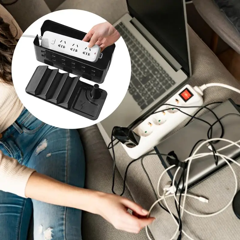 Large Cable Management Box Desk Cable Power Strip Organizer Box Desk Cord Hider Surge Protector Wires Concealer Holder For Home
