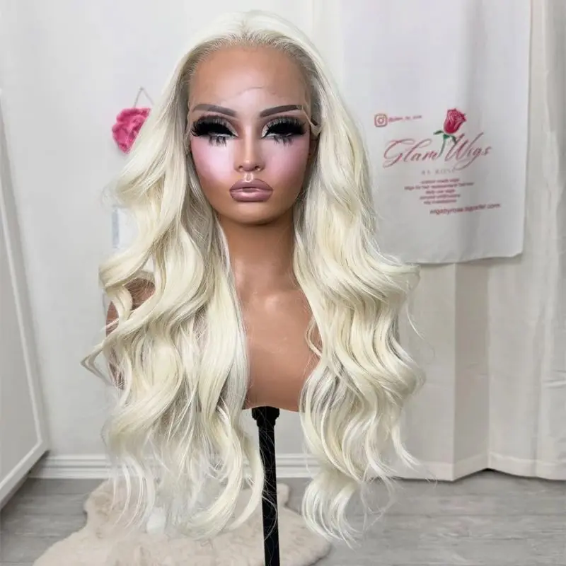 Trendy Style WigWhite Platinum Blonde Balayage Wig High Quality Luxury Synthetic Lace Front Wig Long Body Wave Wig Party Wigs