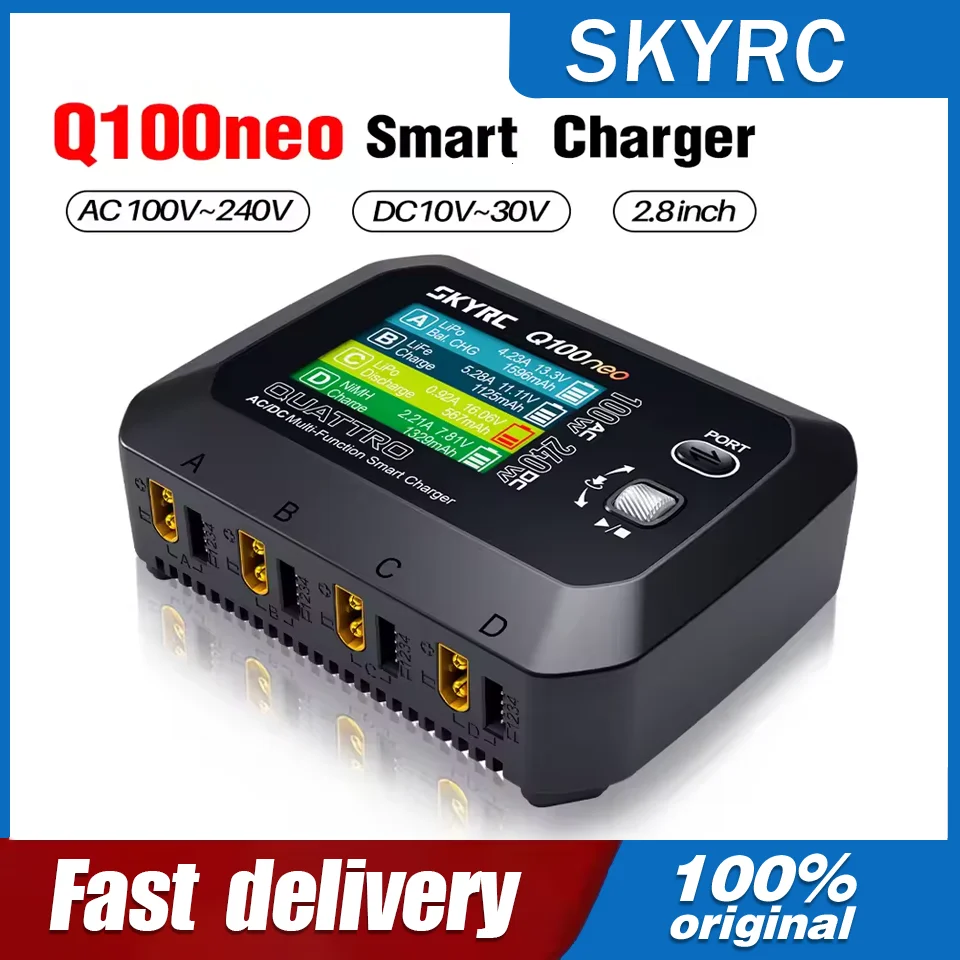 SKYRC Q100neo AC/DC Multi-Function Smart Charger 2.8inch 100W DC 240W for LiPo/LiHV/LiFe/Lilon/NiMH/NiCd/Pb Battery Charger