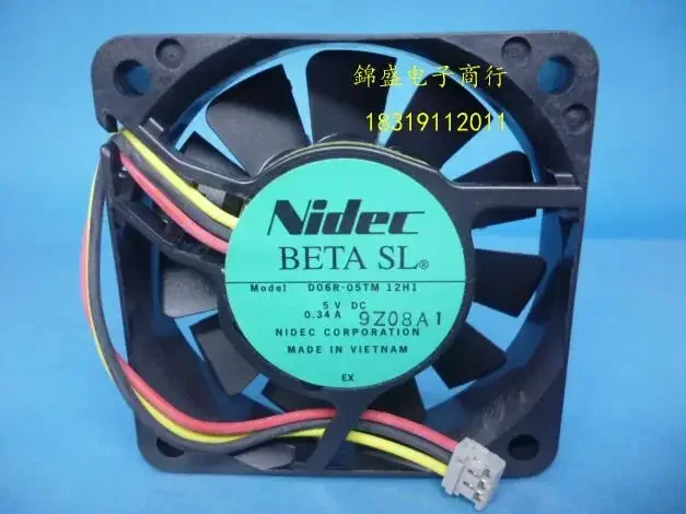 

NIDEC-ventilador radiante hidráulico, dispositivo 3 cables, 6015, 5V, 0.34A, D06R-05TM, 12H1