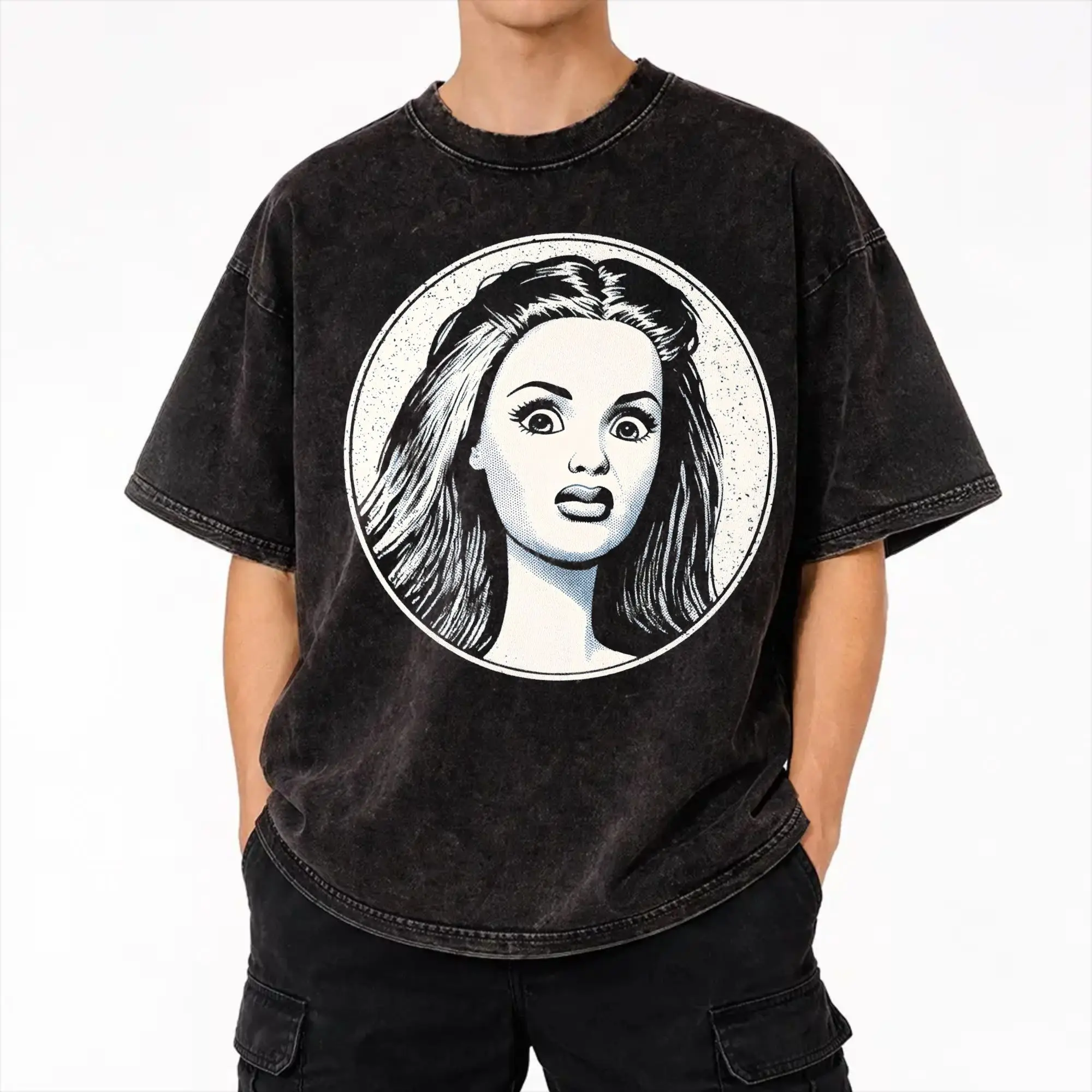 Harajuku Washed Shirts Blonde Doll Disheveled Doll Merch Vintage T Shirt Harajuku  Streetwear Short Sleeve Summer Tops Tees
