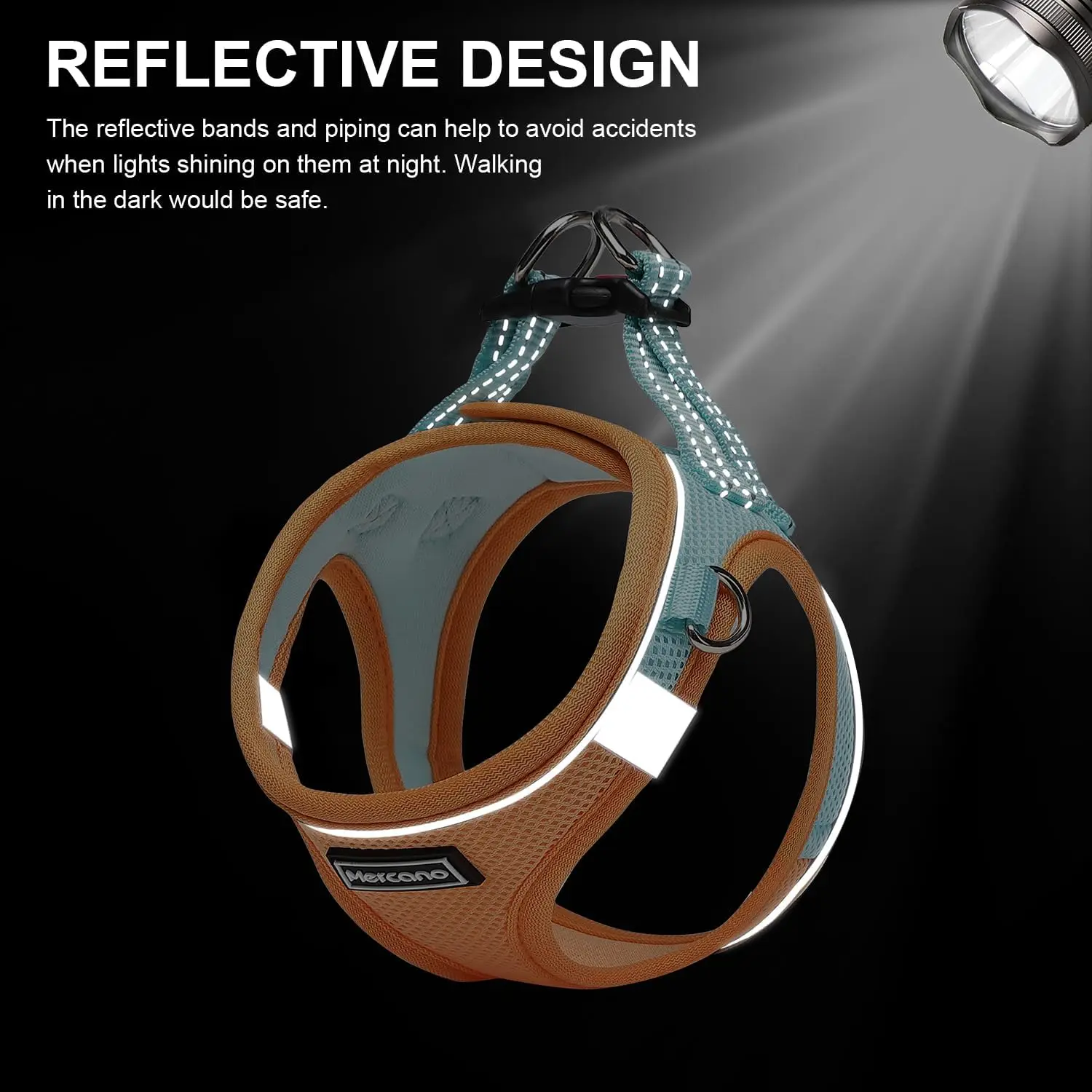 Soft Mesh Step-in hondenharnas en riemset, reflecterend ademend lichtgewicht vest voor kleine honden en katten, oranje blauw