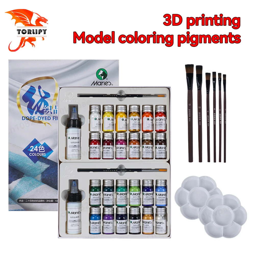 Dope-Dyed Fiber Permanent Fabric Paint Set 12/18/24 Colors 10ml/Tube Textile Acrylic Paints for 3D Printing Model Color Pigments