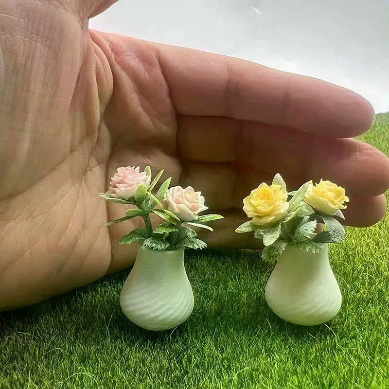 /Cna/1Pcs Dollhouse Prop Miniature Photography Accessory Mini Rose Plant Potted Flower Model Home Tabletop Decor Craft