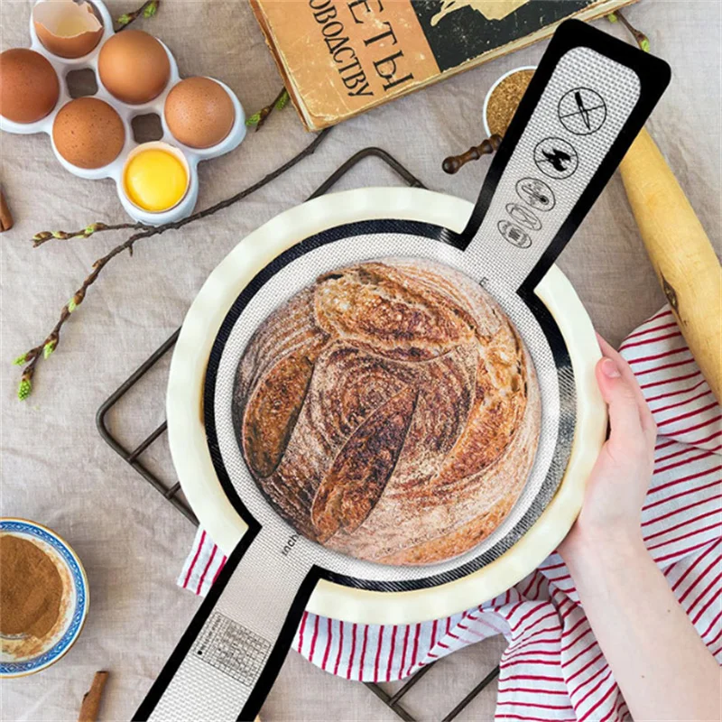 Reusable Silicone Bread Sling with Long Handles Heat Resistant Non-Stick Sourdough Baking Mat for Dutch Oven Baking Liners Tools