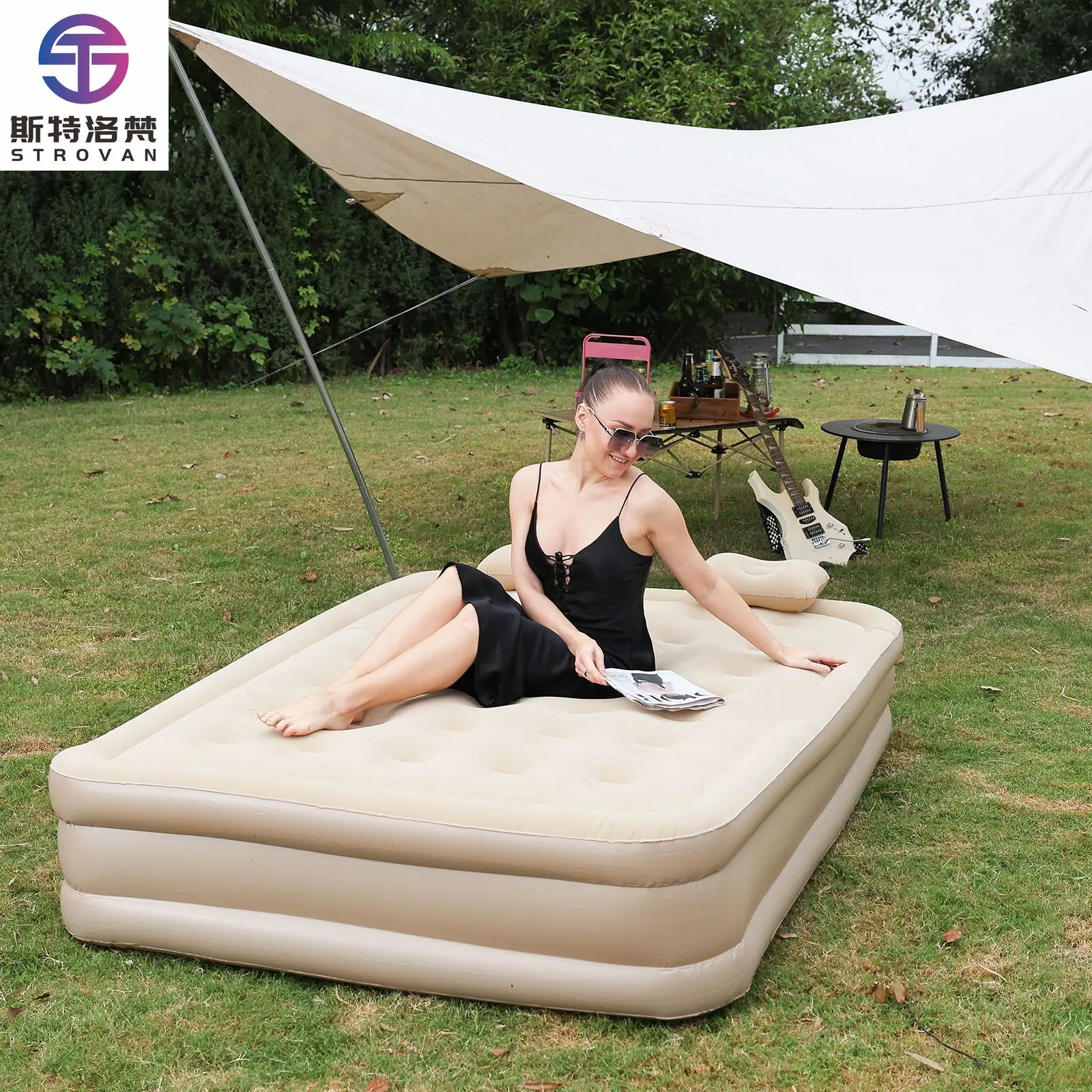 

STLF WJW Double Size Automatic Inflatable PVC Mattress with Built-in Pump Modern Foldable Design for Outdoor Hospital & Bedroom