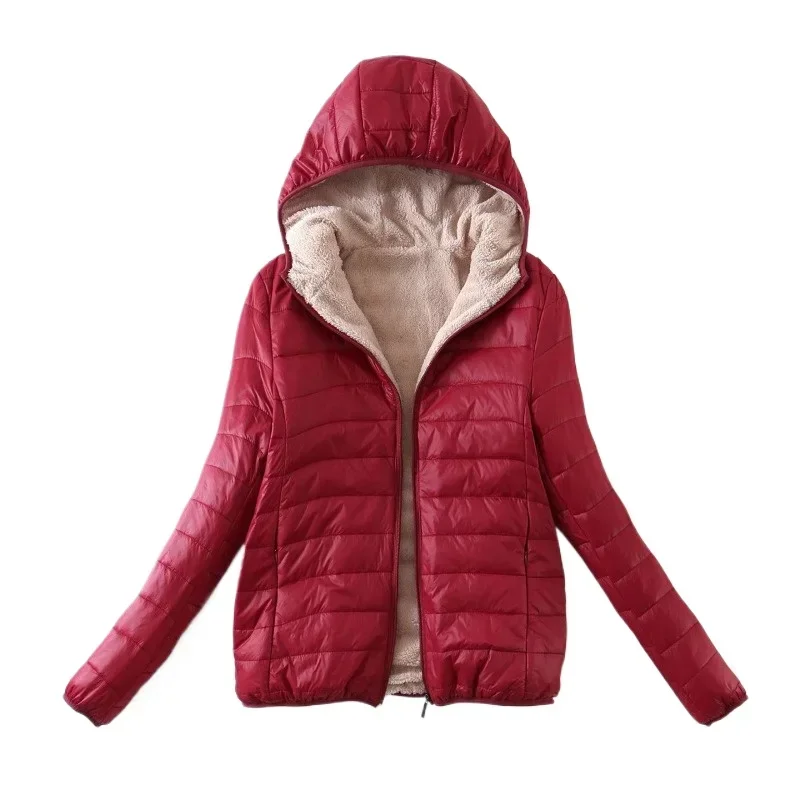 2024 Winter Clothing New Slim Fit Versatile Hooded Waterproof Lambswool Closure Elastic Short Style Warm Cotton Jacket for Women