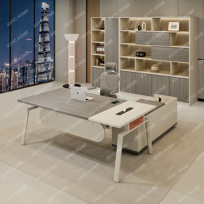 Single office desk and chair combination office light luxury supervisor table mobile sub-cabinet simple modern manager table