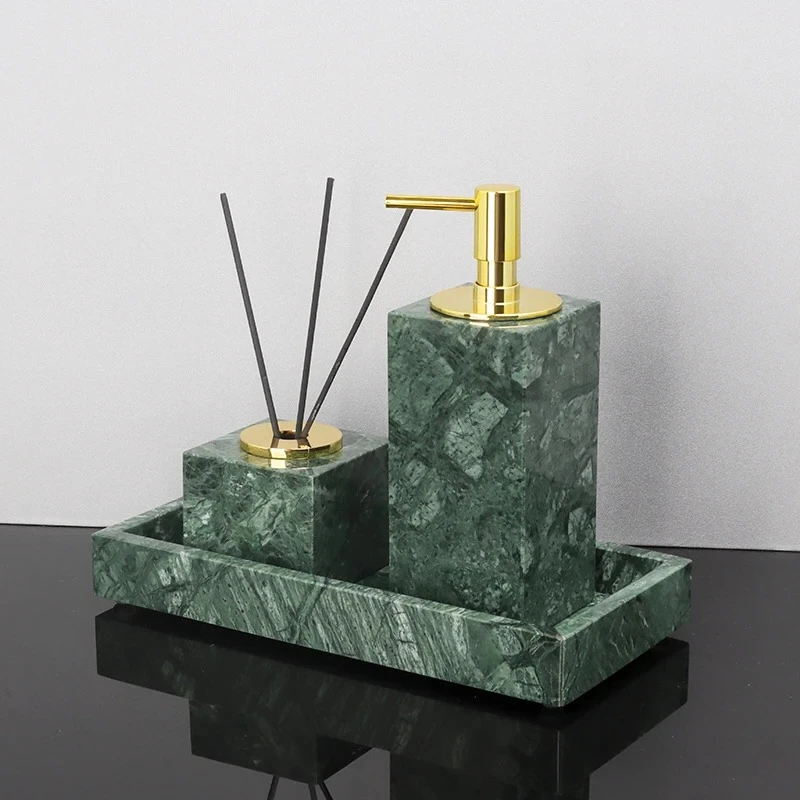 

Индийский зеленый мраморный набор для ванной комнаты, роскошный дозатор мыла, мыльница, держатель для зубных щеток, крышка коробки для салфеток, античный стиль, декор для отеля