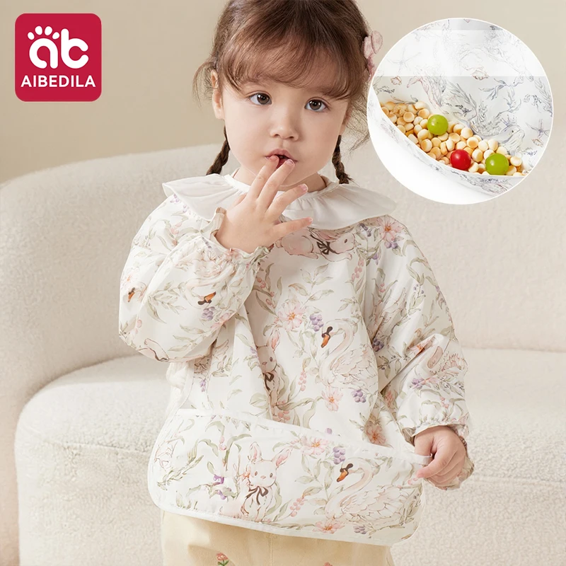 AIBEDILA Baby Girls Overalls Eating Bibs Children's Aprons Waterproof Dirt-Proof Outer Wear for Baby Food Supplement Rice image 4