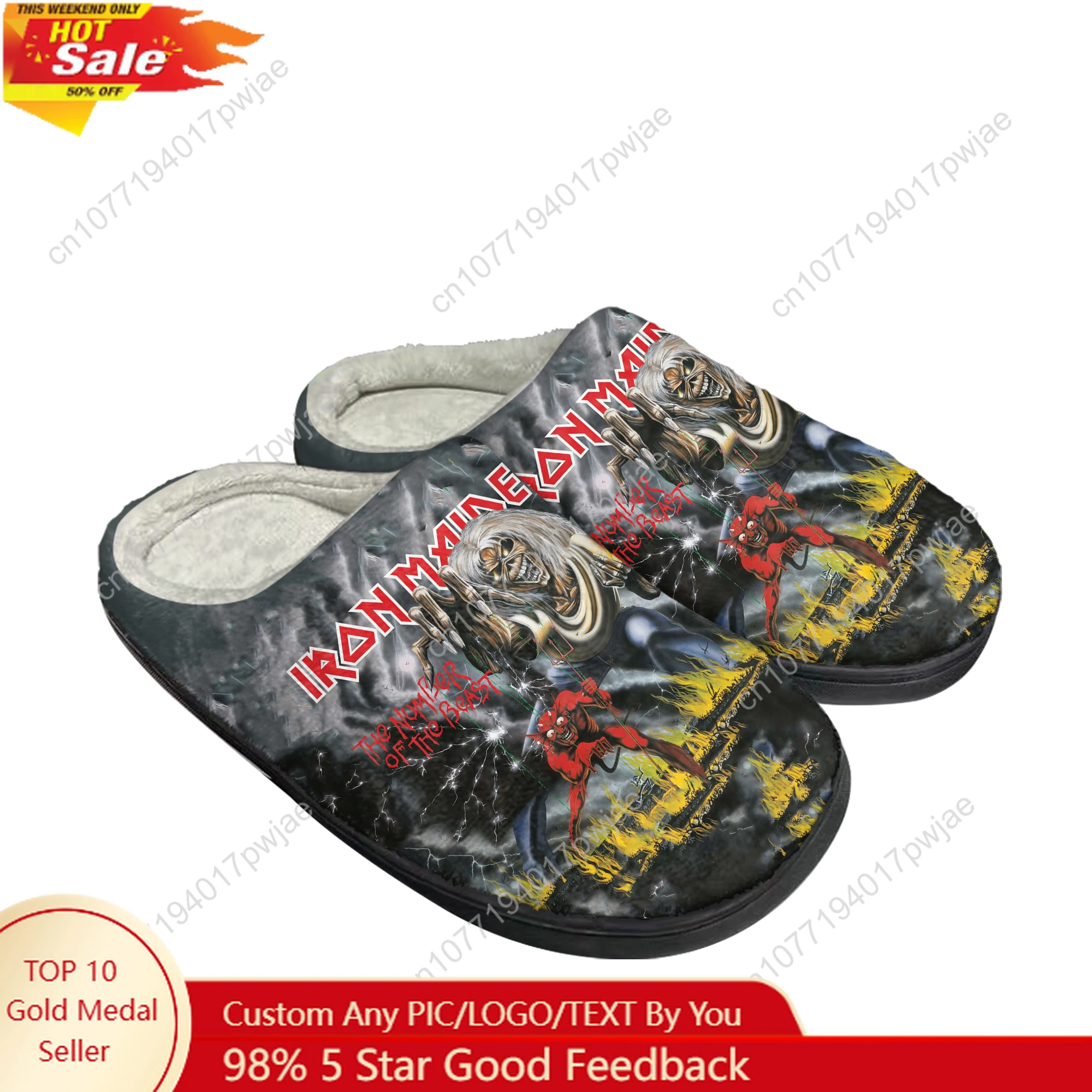 

I-Iron M-Maidens Rock Band Plush cotton slippers Mens Womens winter Home Keep warm indoor Slippers