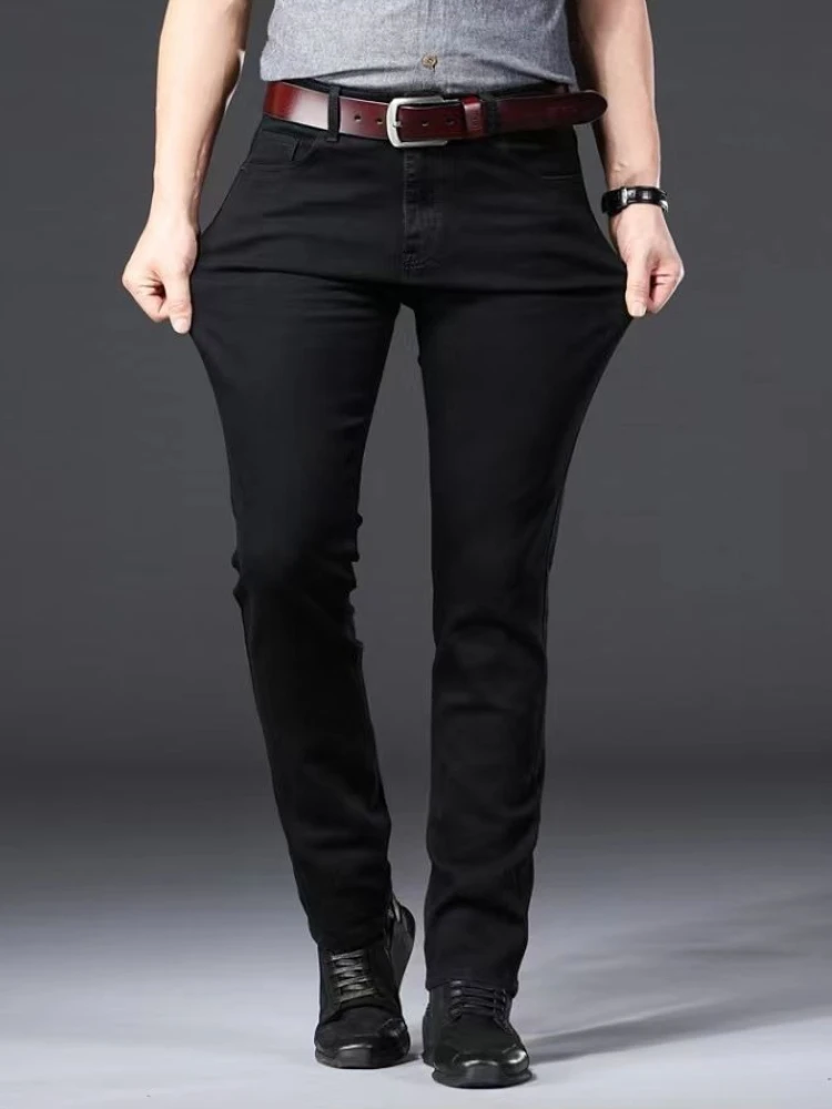 Men's Black Jeans Spring Summer Thin High Stretch Slim Straight High Waist Casual Denim Pants