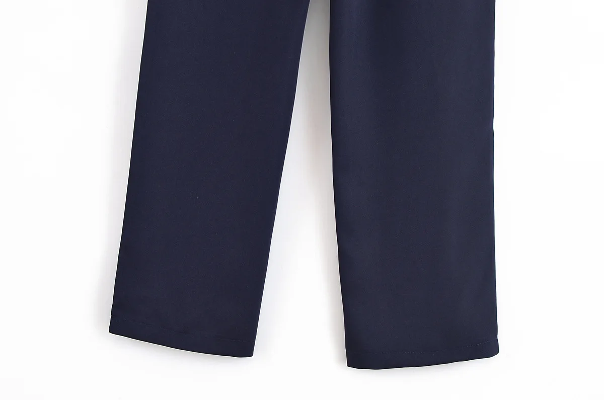 여성 세련된 턴 다운 칼라 더블 브레스트 포켓 장식 민소매 양복 조끼 탑 + 패션 캐주얼 바지 2 조각 세트