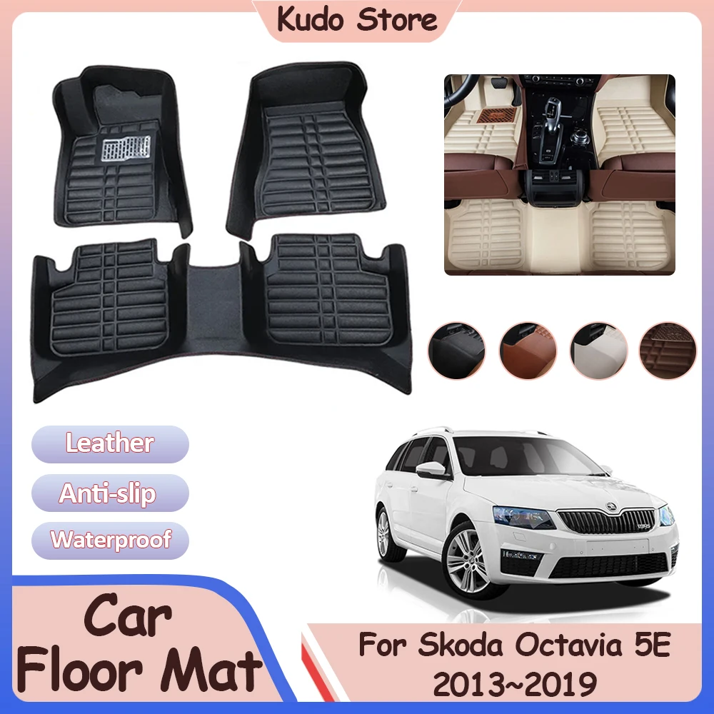 Car Floor Mat for Skoda Octavia MK3 5E Scout 2013~2019 Custom Leather Panel Liner Carpet Foot Parts Pads Rug Interior Accessorie