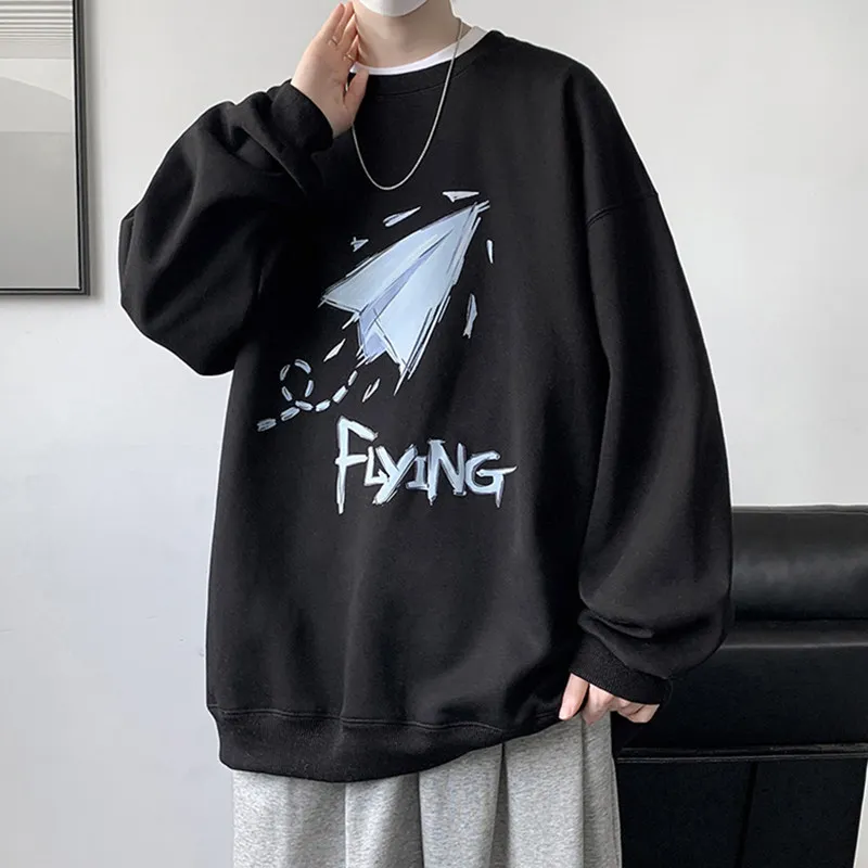 Paper Airplane Print Casual Round Neck Top, Trendy Casual Men's and Women's Spring and Autumn Sets, Head and Bathroom Clothes view 2