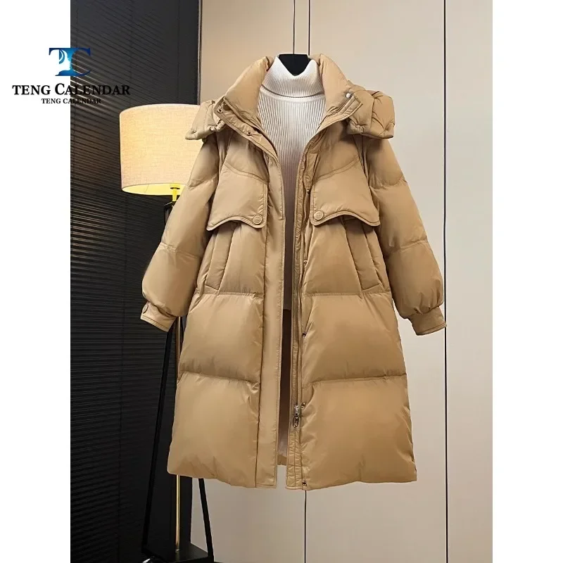 Fashionable Down Jacket, Medium To Long Slim Fit for Warmth, Hooded White Goose Down Jacket, New Autumn and Winter Styles