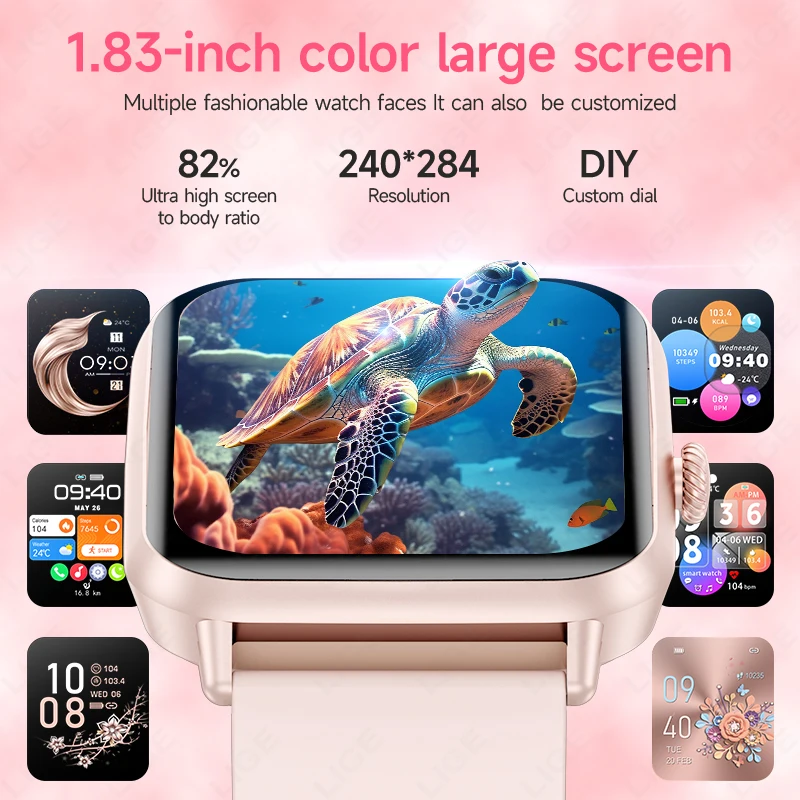 LIGE New Smart Watch Women Full Touch Screen Sport Fitness Watches IP68 Waterproof Bluetooth Call Smartwatch Men for Android iOS