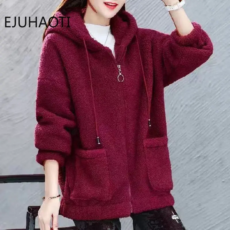 Winter Women\'s Imitation Lamb Fleece Coat Jacket New Ladies Loose Fitting Korean Fashion Sweater With Plush For Femme Cardigan