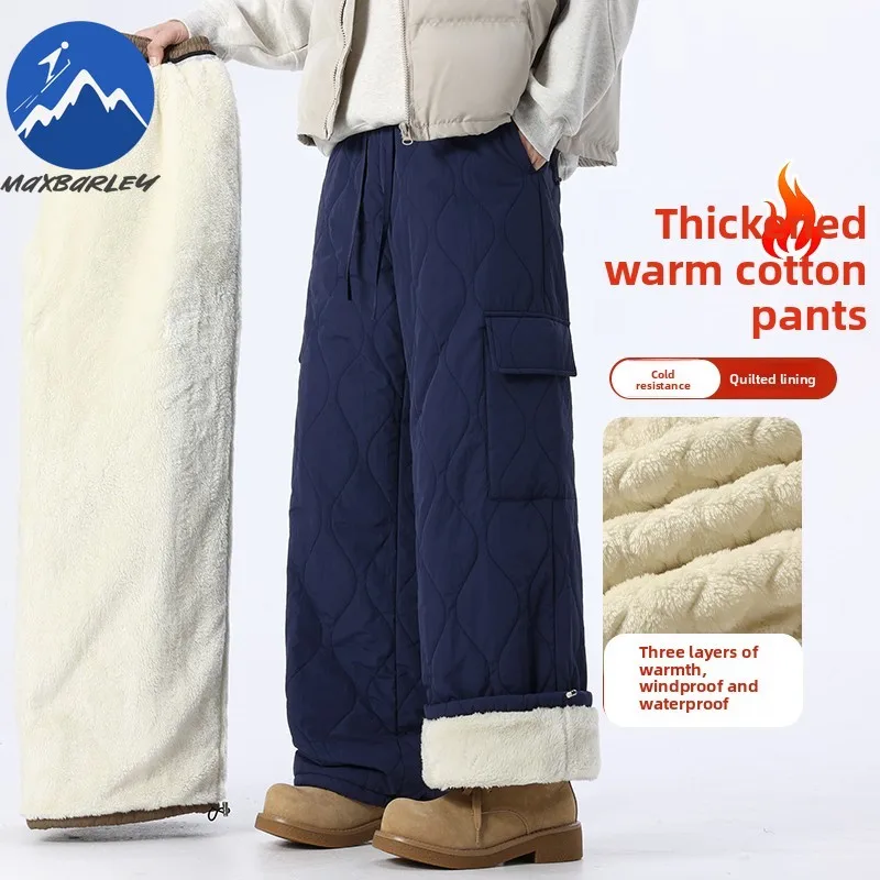 

2026 Winter Cotton Pants Men High Quality Thick Warm Lamb Fleece Trousers Women Outdoor Snow Skiing Waterproof Wide leg pants