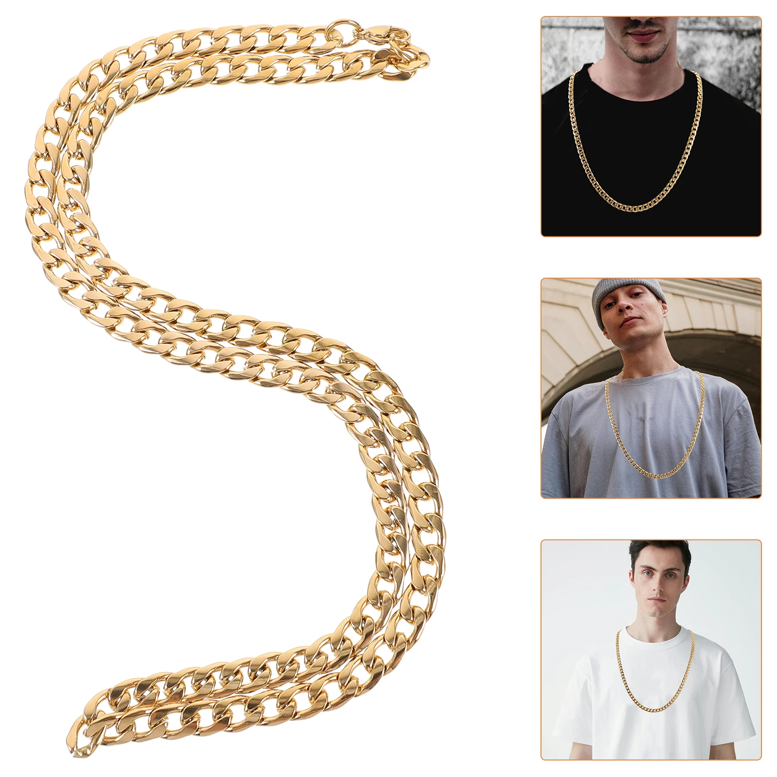

4 Pcs Hiphop Imitation of Golden Collarbone Chain Man for Men Titanium Steel Necklace