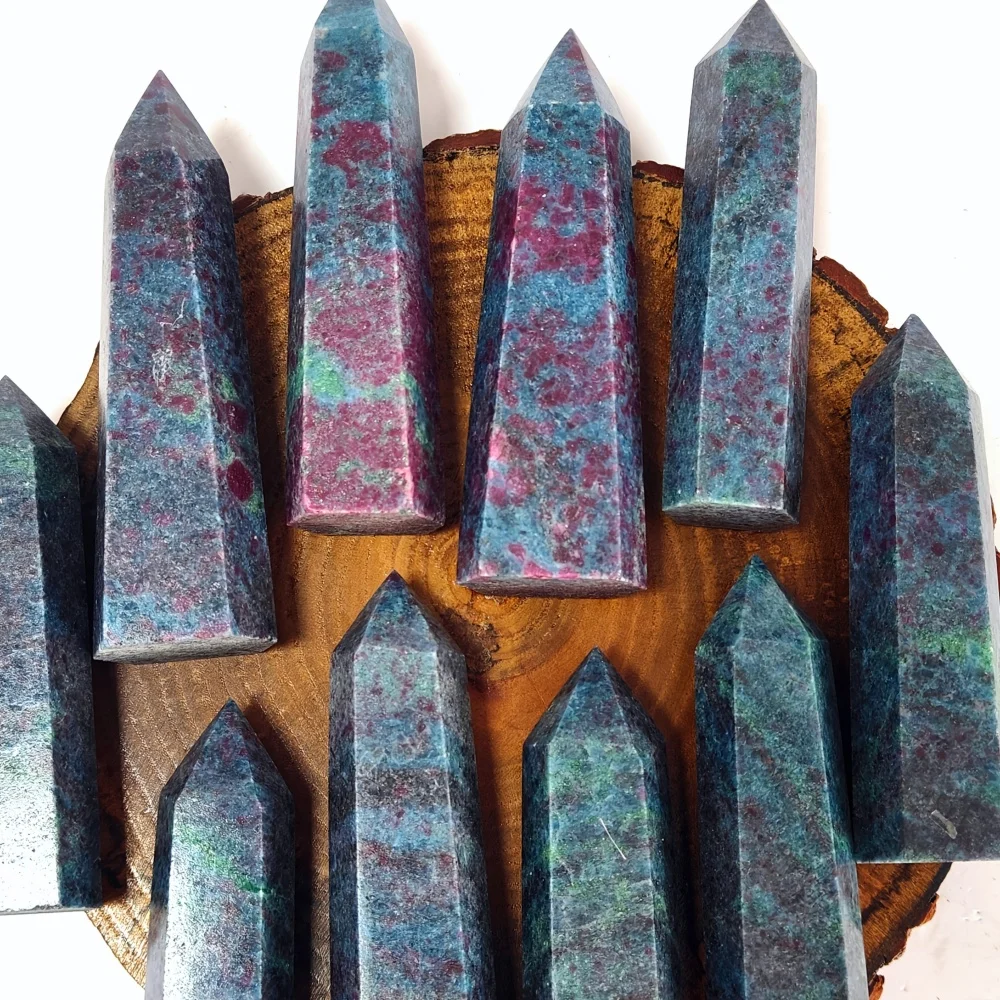 Natural Ruby Kyanite Fuchsite Obelisk Crystal Tower Healing Energy Stone Point Wand for Reiki Meditation Home Decor