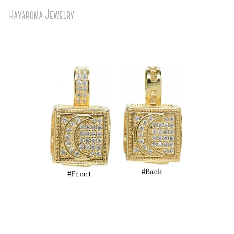 10Pcs Boho Witch Jewelry Gold Color Wholesale Copper Square Shape Crescent  Moon Metal Cubic Zirconia Charms PM52579