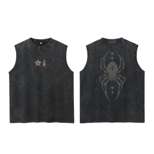 Imagen 1 del producto Anime Hunter X Hunter chaleco ácido 100% algodón estampado sin mangas Retro gótico estilo Harajuku negro ropa de rendimiento Unisex