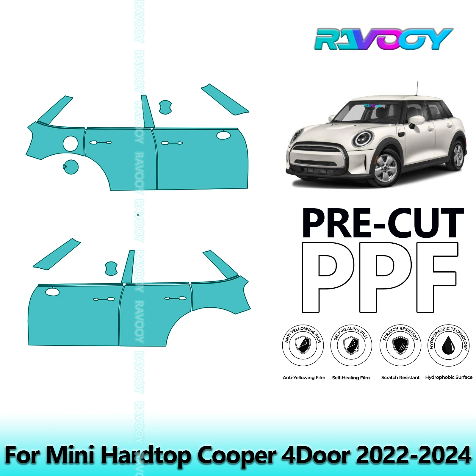 

For Mini Hardtop Cooper 4Door 2022-2024 8.5mil Clear Matte Pre-Cut PPF Door & A/B Pillar Kit TPU Paint Protection Film Set