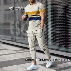 2 Piece Set Outfits Men's Trousers Tracksuit 3D Printed Summer Jogger Sportswear Short Sleeve T Shirt+Long Pants Street Clothes