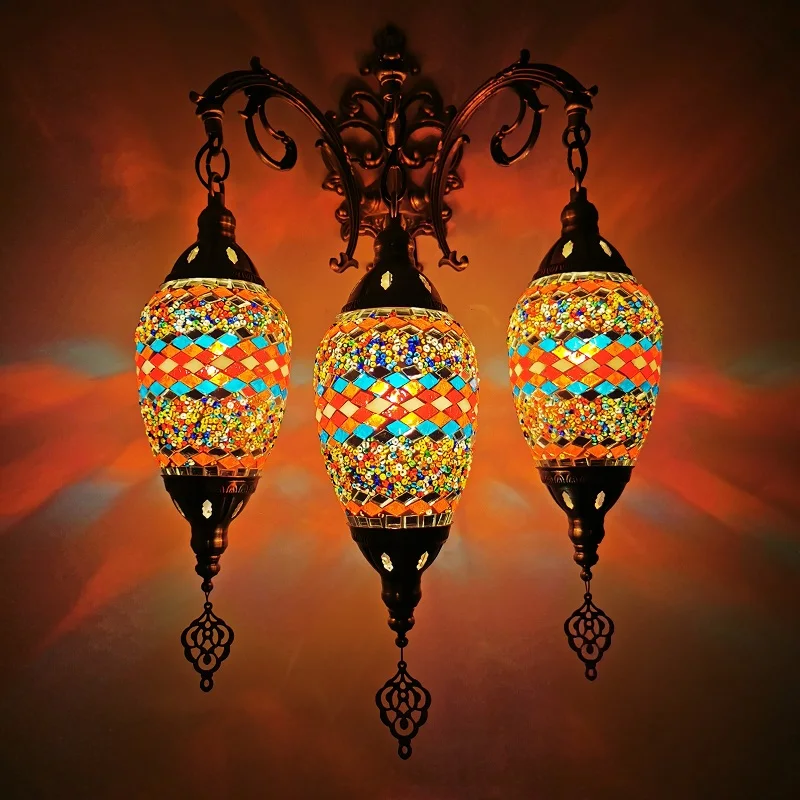 

Turkish characteristics small olive three-headed wall lamp Living room Restaurant Hotel B & B Bar KTV Club Decorative wall lamp