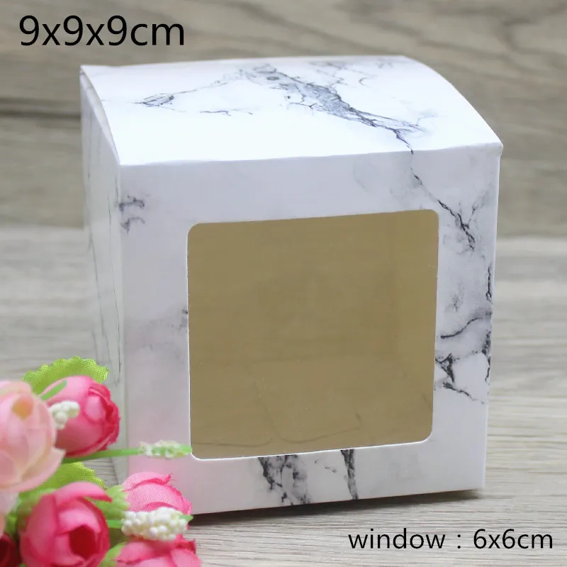 صندوق هدايا ورقي مربع مع نافذة ، تصميم رخامي ، لوازم حفل زفاف ، تغليف الحلوى ، 5x5 ، 6x6 ، 7x7 ، 8x8 ، 9x9 ، 10 × 10 ، 10 #6