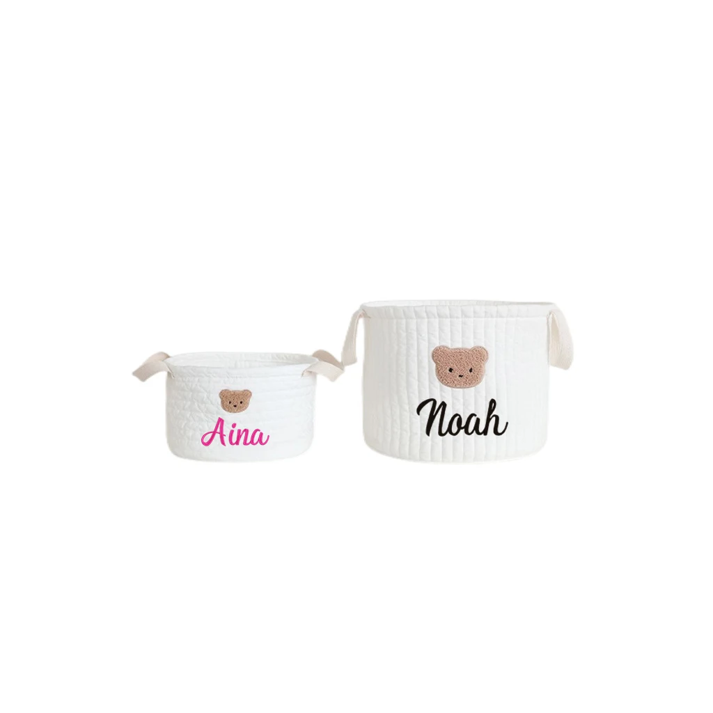 

New Baby Shower Gifts Embroidered Name Bear Storage Basket Baby's Toys Storage Bag Personalized Baby Diaper Sorting Basket