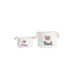 New Baby Shower Gifts Embroidered Name Bear Storage Basket Baby's Toys Storage Bag Personalized Baby Diaper Sorting Basket