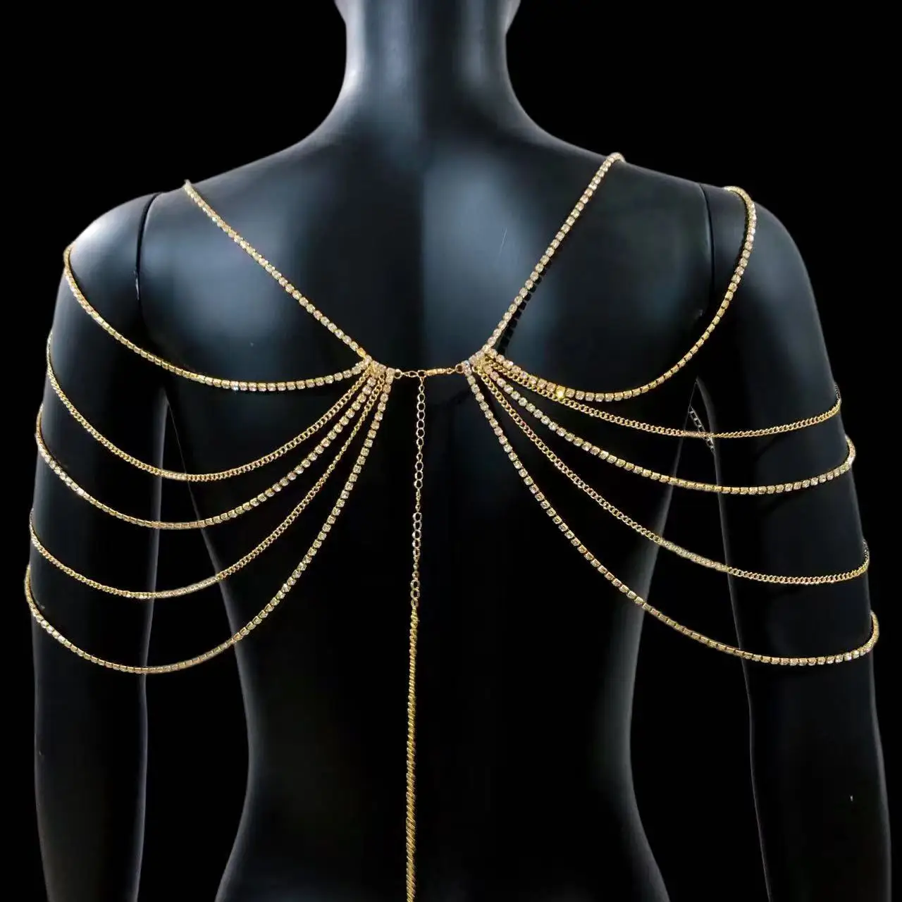 Hot selling and explosive geometric rhinestone personalized multi-layer sexy shoulder chain, nightclub fashionable shiny body ch view 5