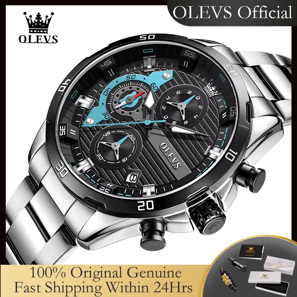 OLEVS 2993 Quarzuhr für Herren Luxus Mode Chronograph Wasserdicht Leuchtend Sportuhr Elegante Edelstahl-Armbanduhr