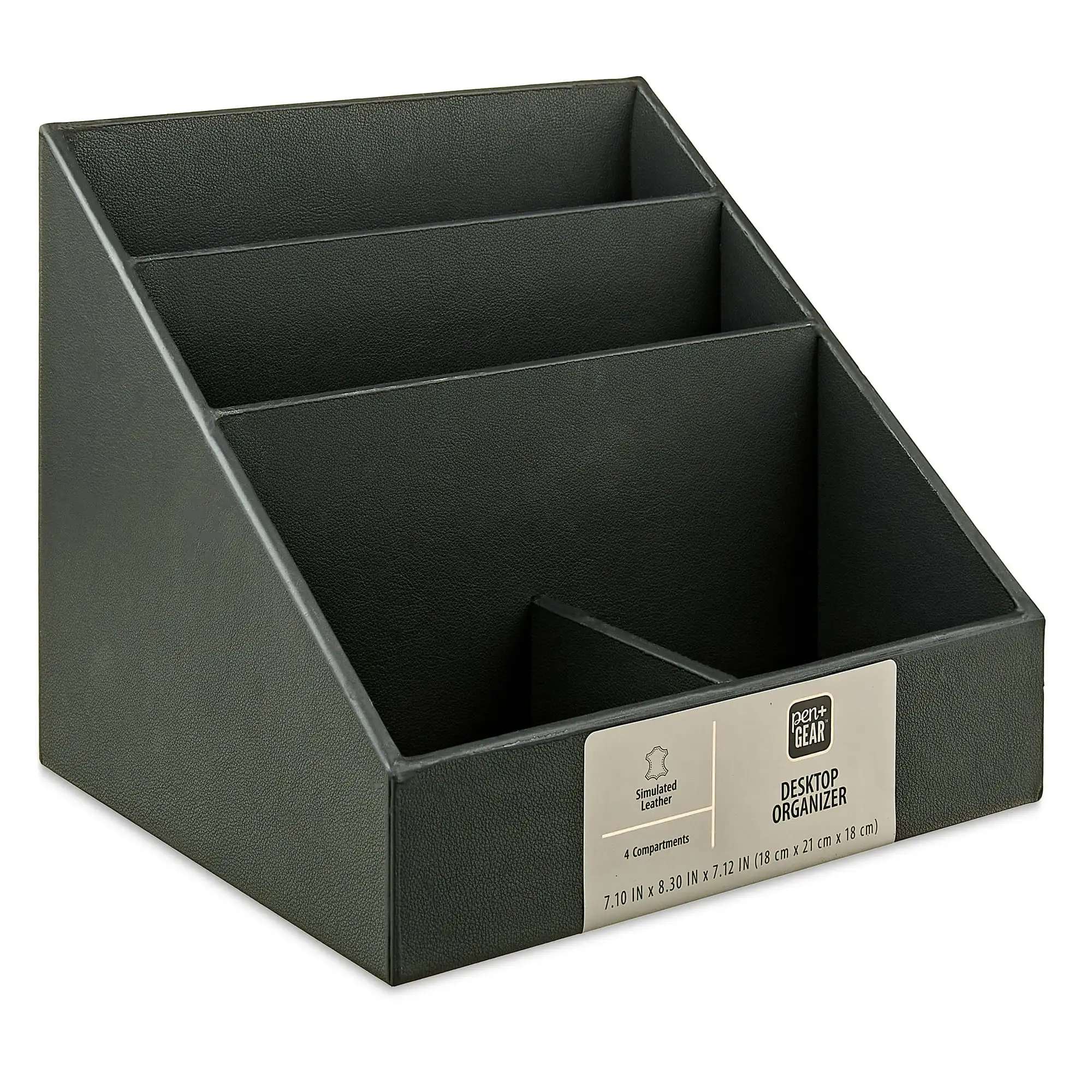 

Simulated Leather Desktop Organizer, 4 Compartments, Rich Black