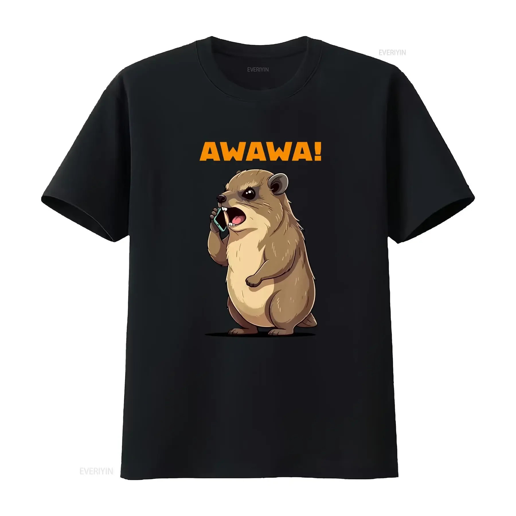 Rock Hyrax Awawa Angry Phonecall Funny Groundhog Dassie T Shirt vintage Washed Top For Everyday Wear Casual Versatile vintage