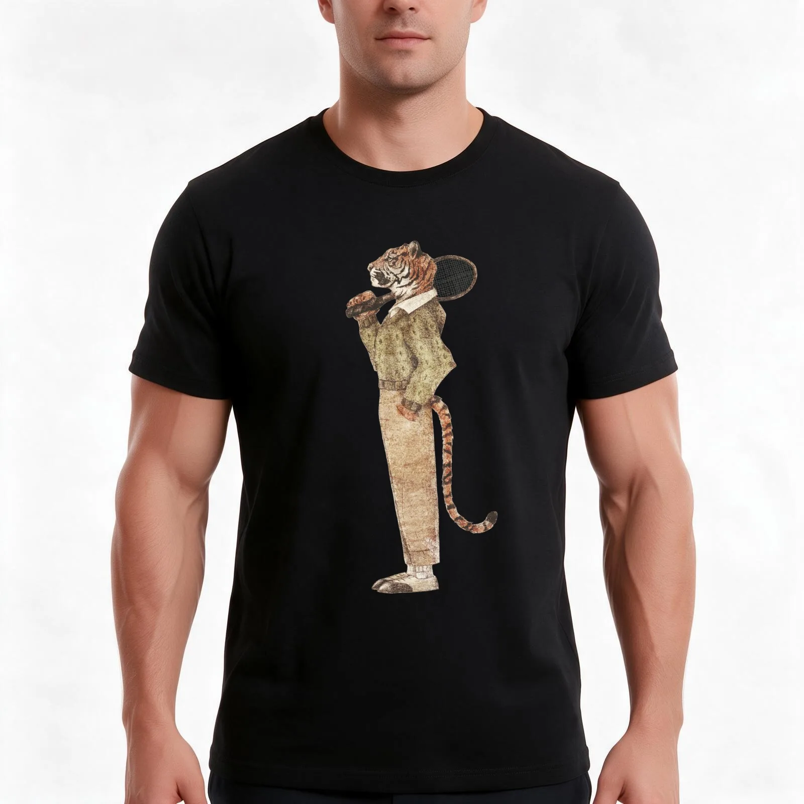 Tiger Tennis Cllub T-Shirt, Classic Crew Neck Shirt, Breathable Cotton Everyday Tee