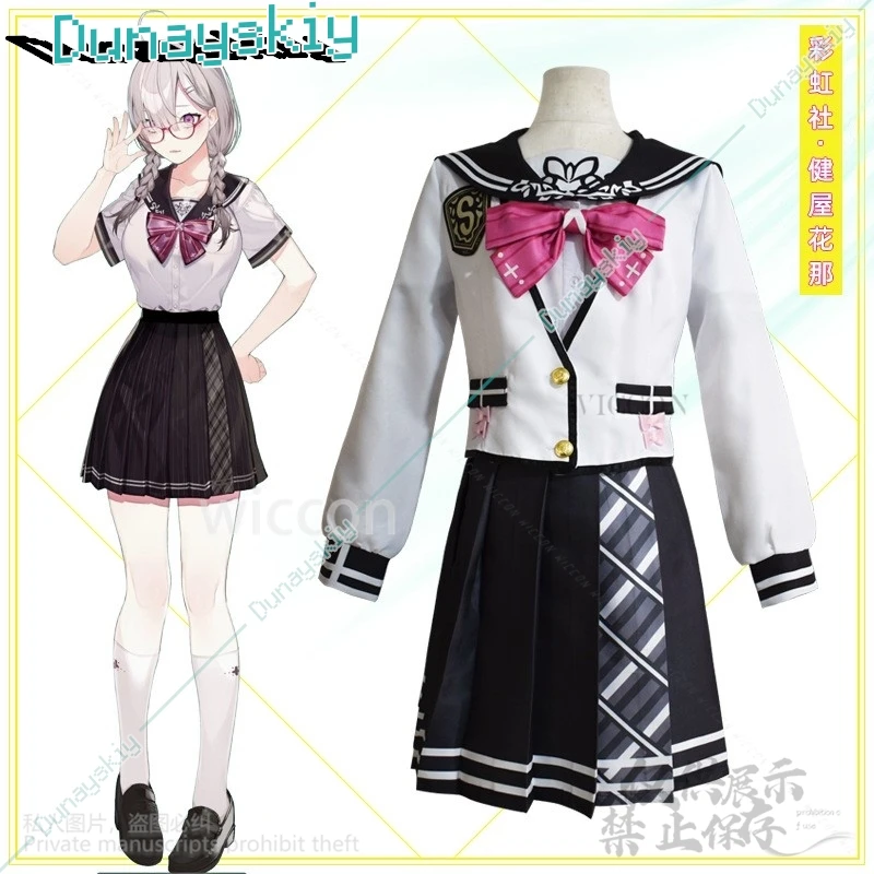 Anime Vtuber Virtual Idol Sukoya Kana Cosplay Costume JK School Uniform Dress Lolita Wigs For Halloween Christmas Customized