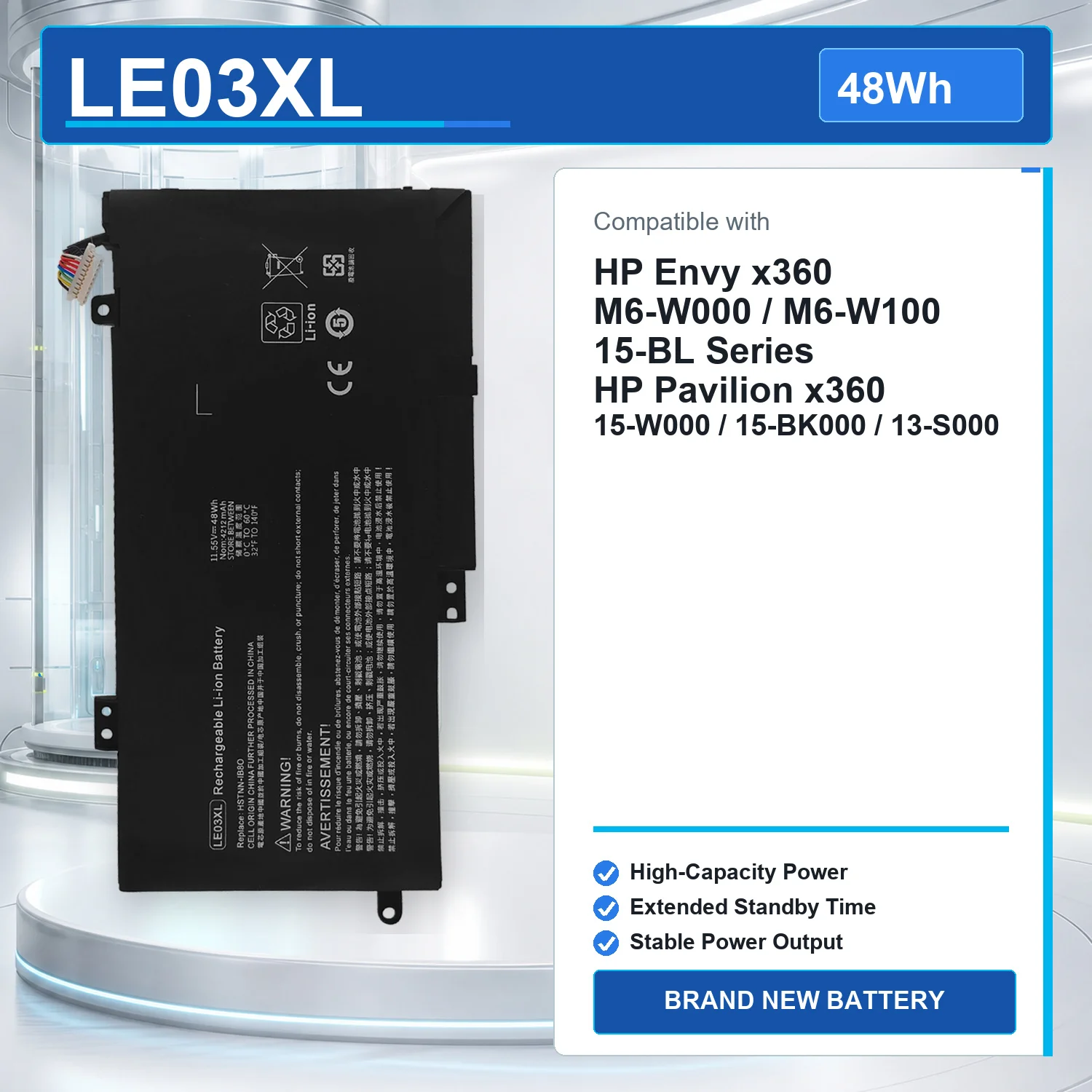 LE03XL 48Wh 11.55V Laptop Battery For HP ENVY X360 M6-W Series Pavilion X360 15-W 15-BK 13-S HSTNN-UB60 796356-005